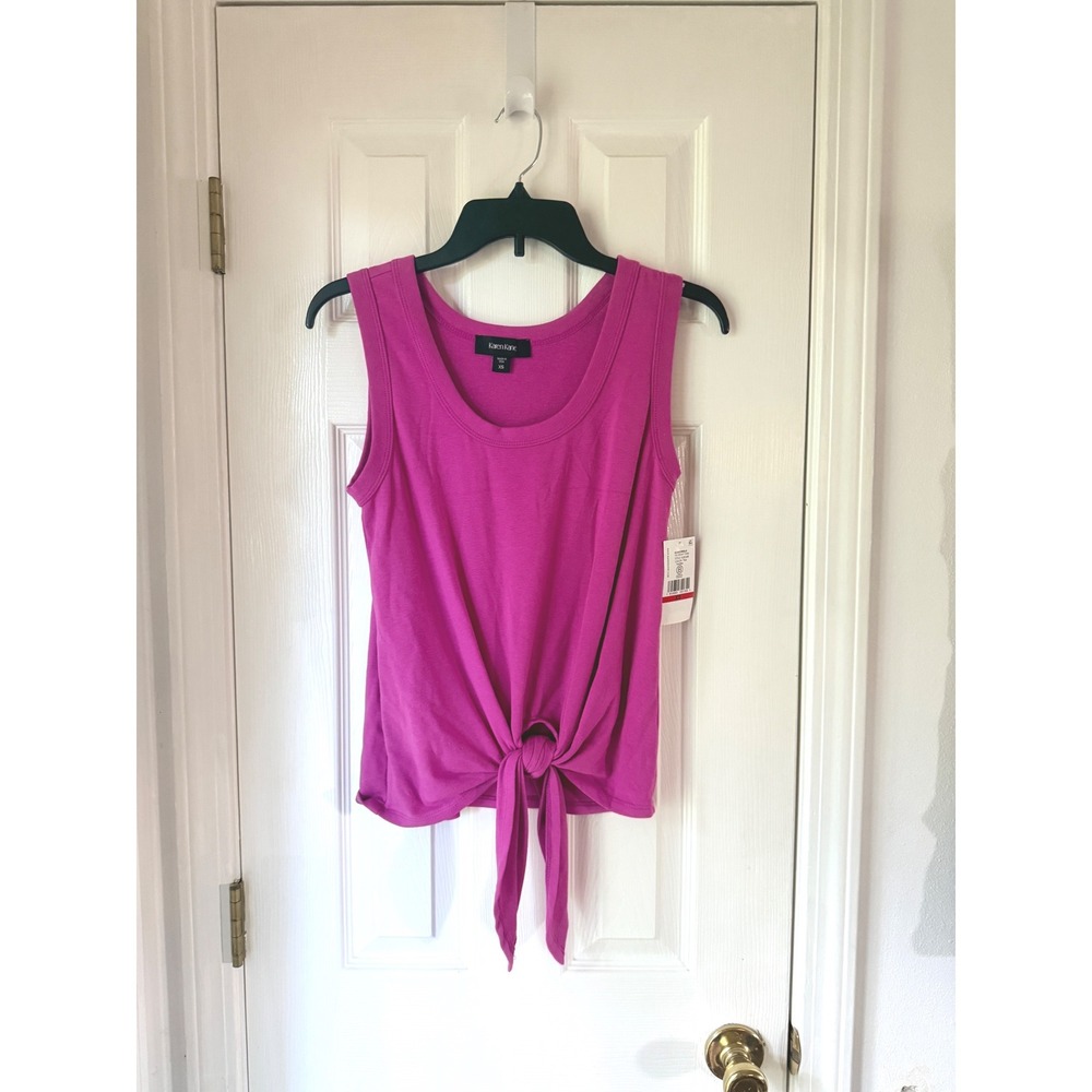 Karen Kane Boardwalk‎ Tie Front Tank Top Tulip Pink Hemp Blend XS 1L05528 NEW